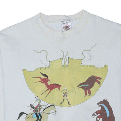 Fruit of the Loom Womens White Native Graphic Pullover Sweatshirt L