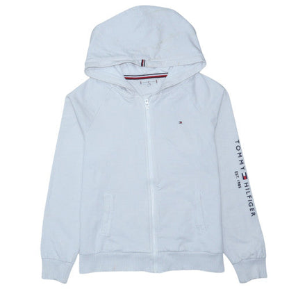 Tommy Hilfiger Boys White Full Zip Hoodie Size 176 Cotton Blend