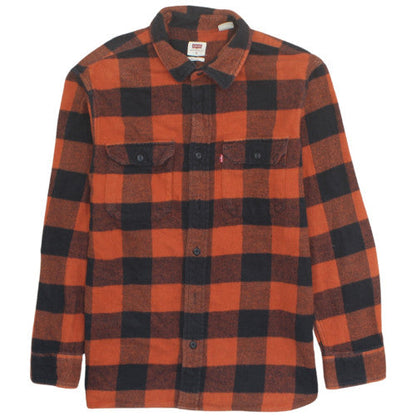 Levi's Men's Orange Black Check Flannel Relaxed Fit Shirt M