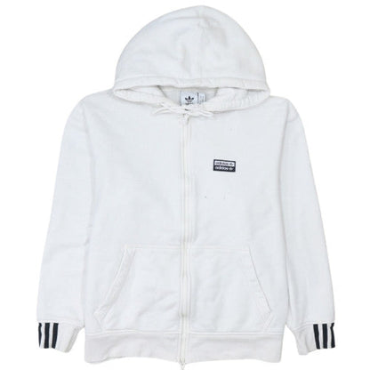 Adidas Men White Full Zip Hoodie Size M Sports Fleece Sweatshirt