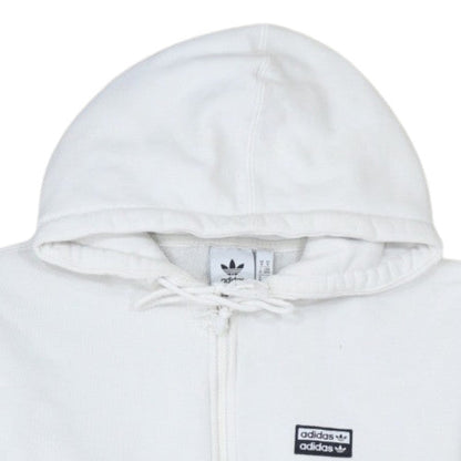 Adidas Men White Full Zip Hoodie Size M Sports Fleece Sweatshirt