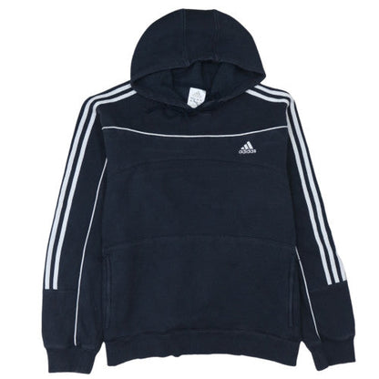 Adidas Men's Black XL Pullover Hoodie with Logo Stripes