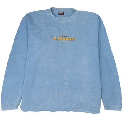 H. Waves Men's Blue Crew Neck Surf Graphic Sweatshirt L