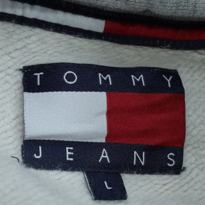 Tommy Jeans Women Grey Hooded Pullover Sweatshirt Size L Casual Logo Print