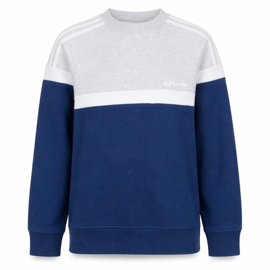 Front view of Adidas Men's Grey & Blue Crew Neck Pullover Sweatshirt M Classic Style