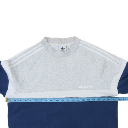 Adidas Men's Grey & Blue Crew Neck Pullover Sweatshirt M Classic Style