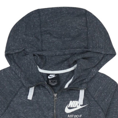 Nike Women's Dark Grey Full Zip Hoodie Medium Just Do It Logo