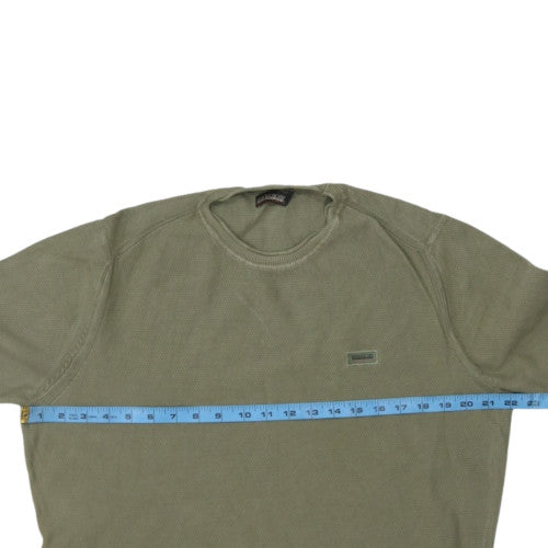 Napapijri Men's Green Cotton Waffle-Knit Pullover Jumper L