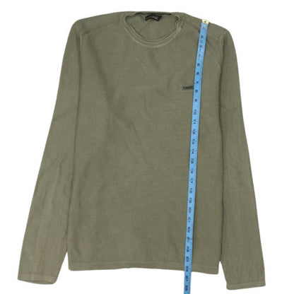 Napapijri Men's Green Cotton Waffle-Knit Pullover Jumper L