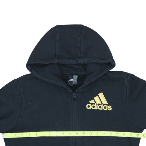 Adidas Women's Black Full Zip Hoodie Medium Gold Logo Cotton Blend