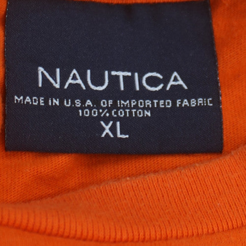 Nautica Men's Orange XL Crew Neck Cotton Nautical Logo T-Shirt