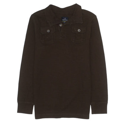 Nautica Boys Brown Cotton Blend Henley Jumper XL 18/20 Long Sleeve