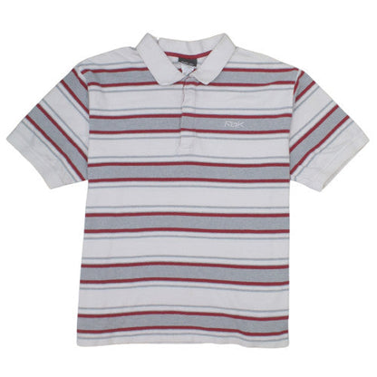 Reebok Men's White Grey Red Striped Cotton Polo Shirt XL