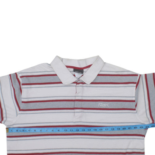 Reebok Men's White Grey Red Striped Cotton Polo Shirt XL