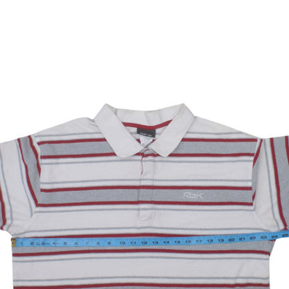 Reebok Men's White Grey Red Striped Cotton Polo Shirt XL