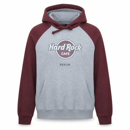 Hard Rock Cafe Berlin Womens Grey Burgundy Hoodie Size M Pullover