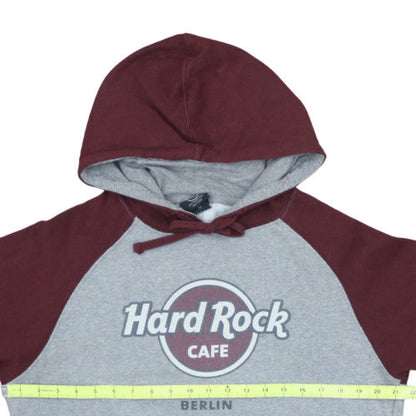 Hard Rock Cafe Berlin Womens Grey Burgundy Hoodie Size M Pullover