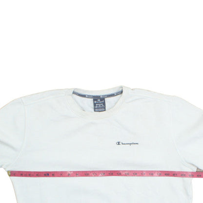 Champion Men's White Medium Pullover Sweatshirt Fleece Logo Crew Neck