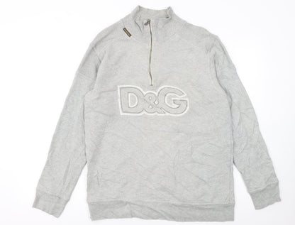 Dolce & Gabbana Men's Grey XL 1/2 Zip Logo Sweatshirt