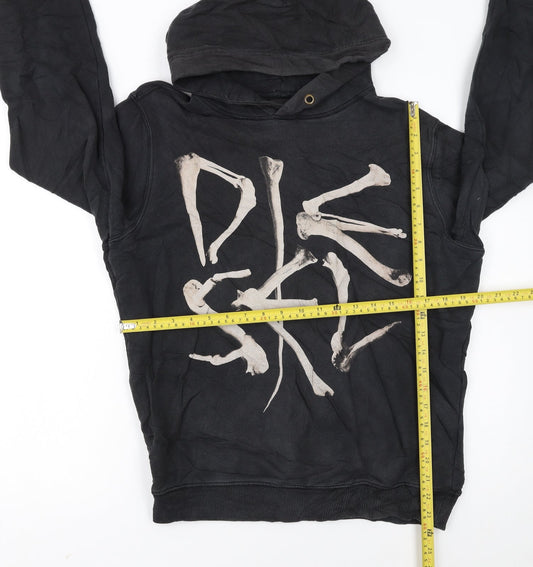 Diesel Men's Black Pullover Hoodie Small Skull Graphic Cotton