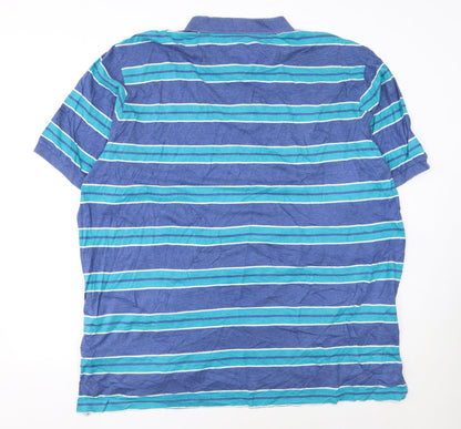 Chaps Men's Blue Striped Collared 2XL Cotton Stretch Polo Shirt