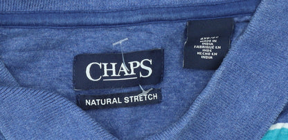 Chaps Men's Blue Striped Collared 2XL Cotton Stretch Polo Shirt