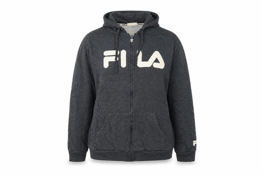 Front view of Fila Women’s Dark Grey Full Zip Hoodie, size UK 16, Cotton Blend