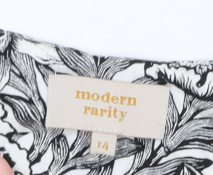 Modern Rarity Women's Black Floral Viscose Tunic Blouse Size 14