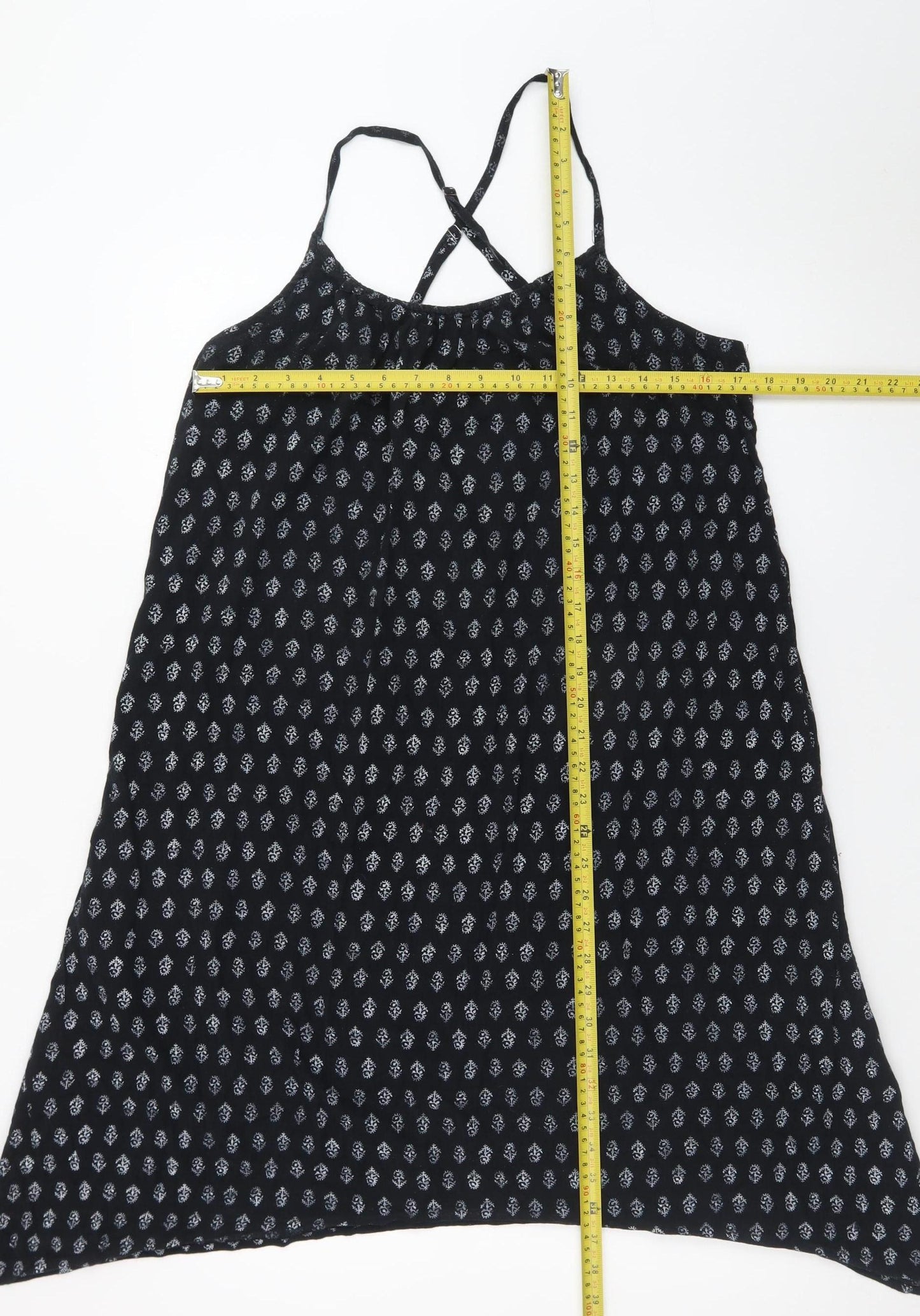 Gap Women Black Geometric Slip Dress Size L Sleeveless Summer