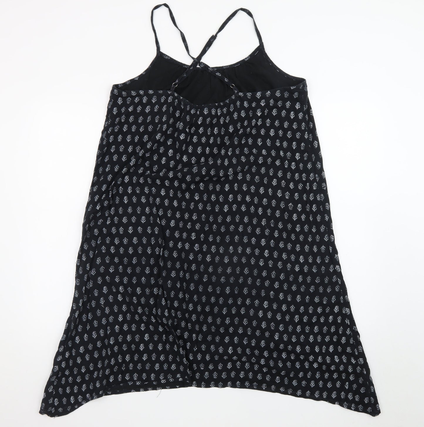 Gap Women Black Geometric Slip Dress Size L Sleeveless Summer