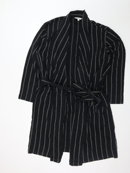 Marks and Spencer Autograph Men's Black Striped Robe L Lightweight Belted