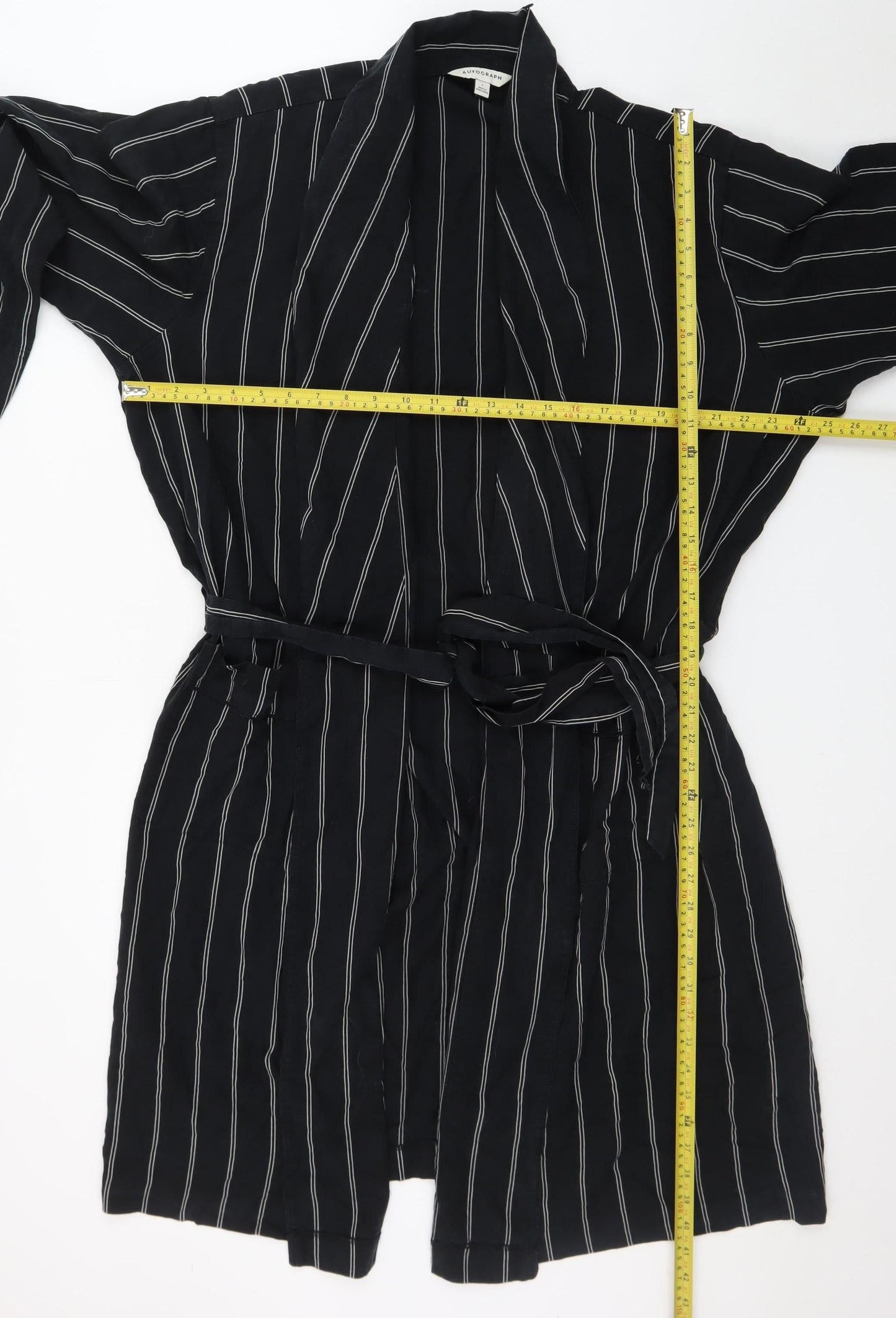 Marks and Spencer Autograph Men's Black Striped Robe L Lightweight Belted