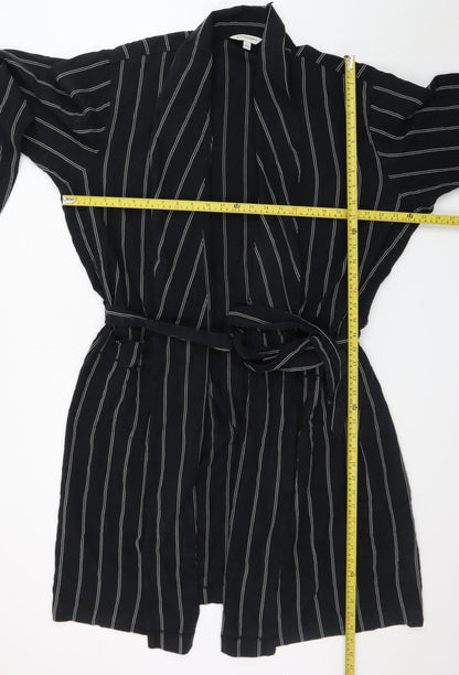 Marks and Spencer Autograph Men's Black Striped Robe L Lightweight Belted