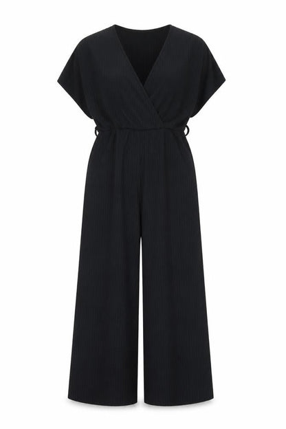 New Look Women Black Jumpsuit Size 10 V-Neck Wide-Leg Stretch