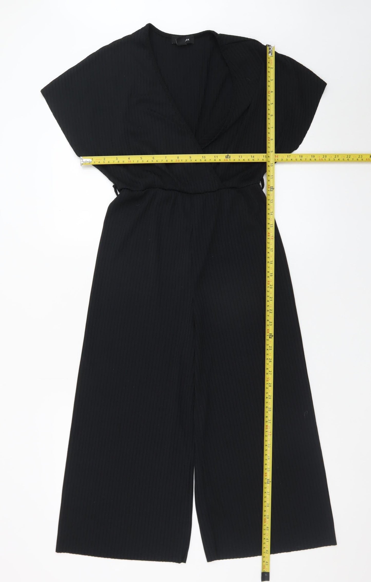 New Look Women Black Jumpsuit Size 10 V-Neck Wide-Leg Stretch