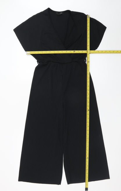 New Look Women Black Jumpsuit Size 10 V-Neck Wide-Leg Stretch