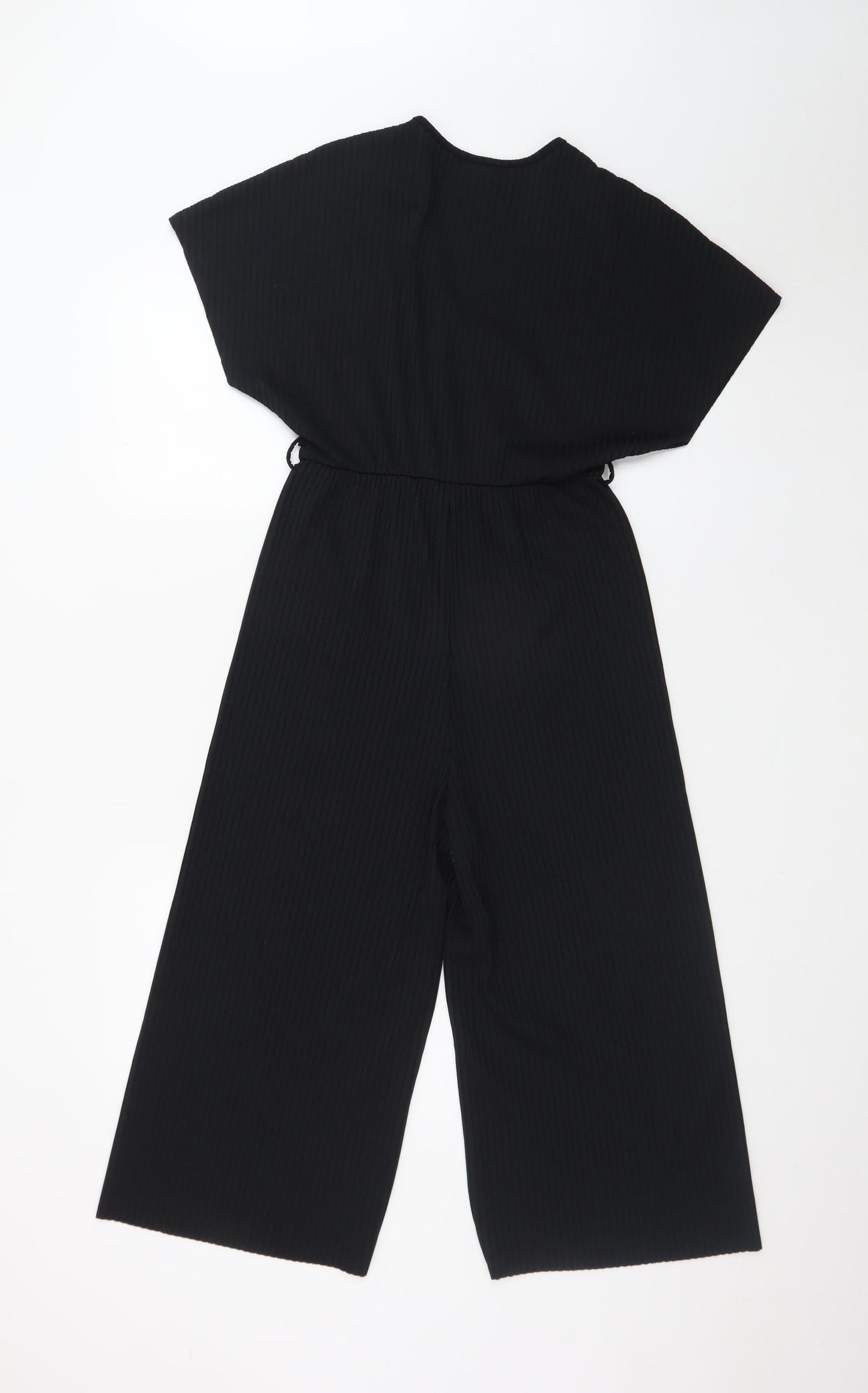 New Look Women Black Jumpsuit Size 10 V-Neck Wide-Leg Stretch