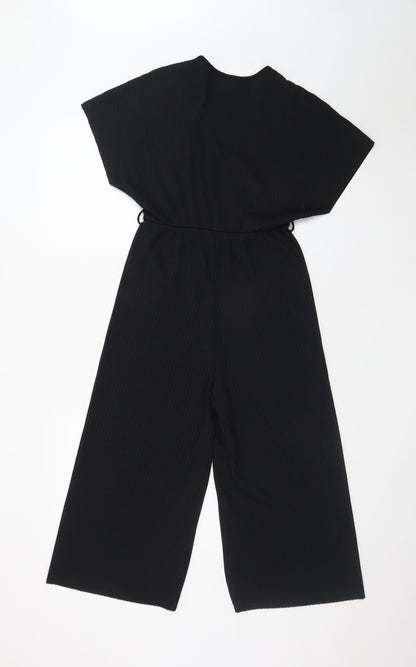 New Look Women Black Jumpsuit Size 10 V-Neck Wide-Leg Stretch
