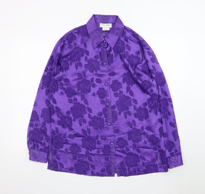 Graver Studio Women’s Purple Floral Button-Up Satin Shirt Size S