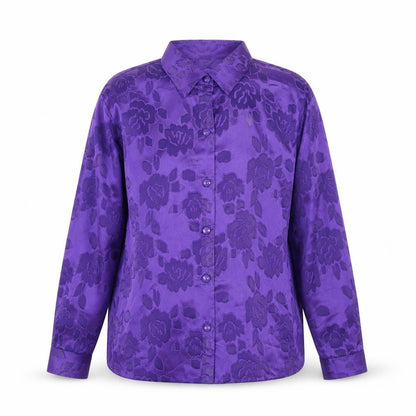Graver Studio Women’s Purple Floral Button-Up Satin Shirt Size S