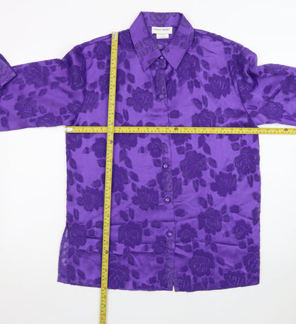 Graver Studio Women’s Purple Floral Button-Up Satin Shirt Size S