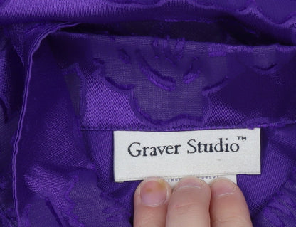 Graver Studio Women’s Purple Floral Button-Up Satin Shirt Size S