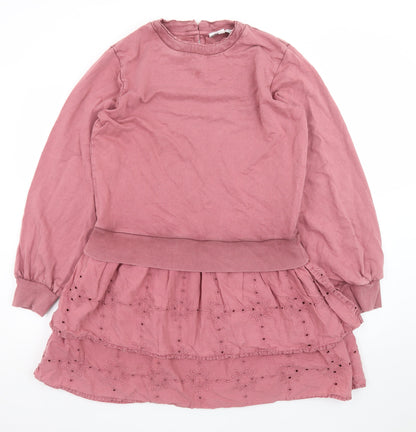 Next Women Pink Fit & Flare Long Sleeve Cotton Dress M