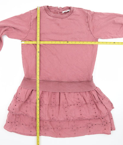 Next Women Pink Fit & Flare Long Sleeve Cotton Dress M