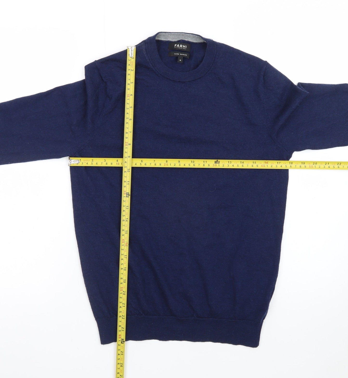 Farhi by Nicole Farhi Womens Blue Merino Wool Crew Neck Jumper M
