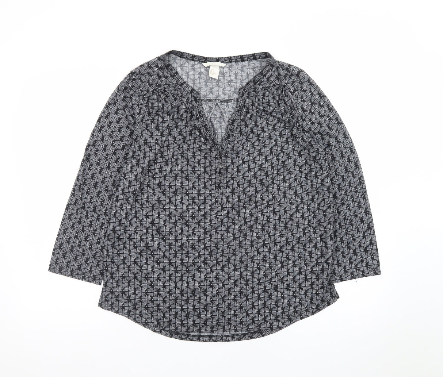 H&M Women's Grey Geometric V-Neck Tunic Blouse Size 12