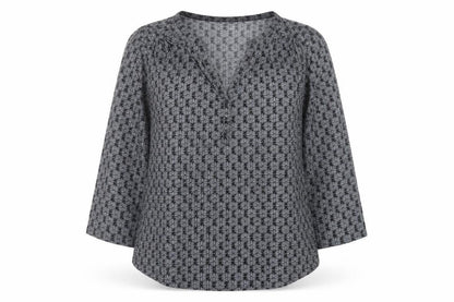 H&M Women's Grey Geometric V-Neck Tunic Blouse Size 12