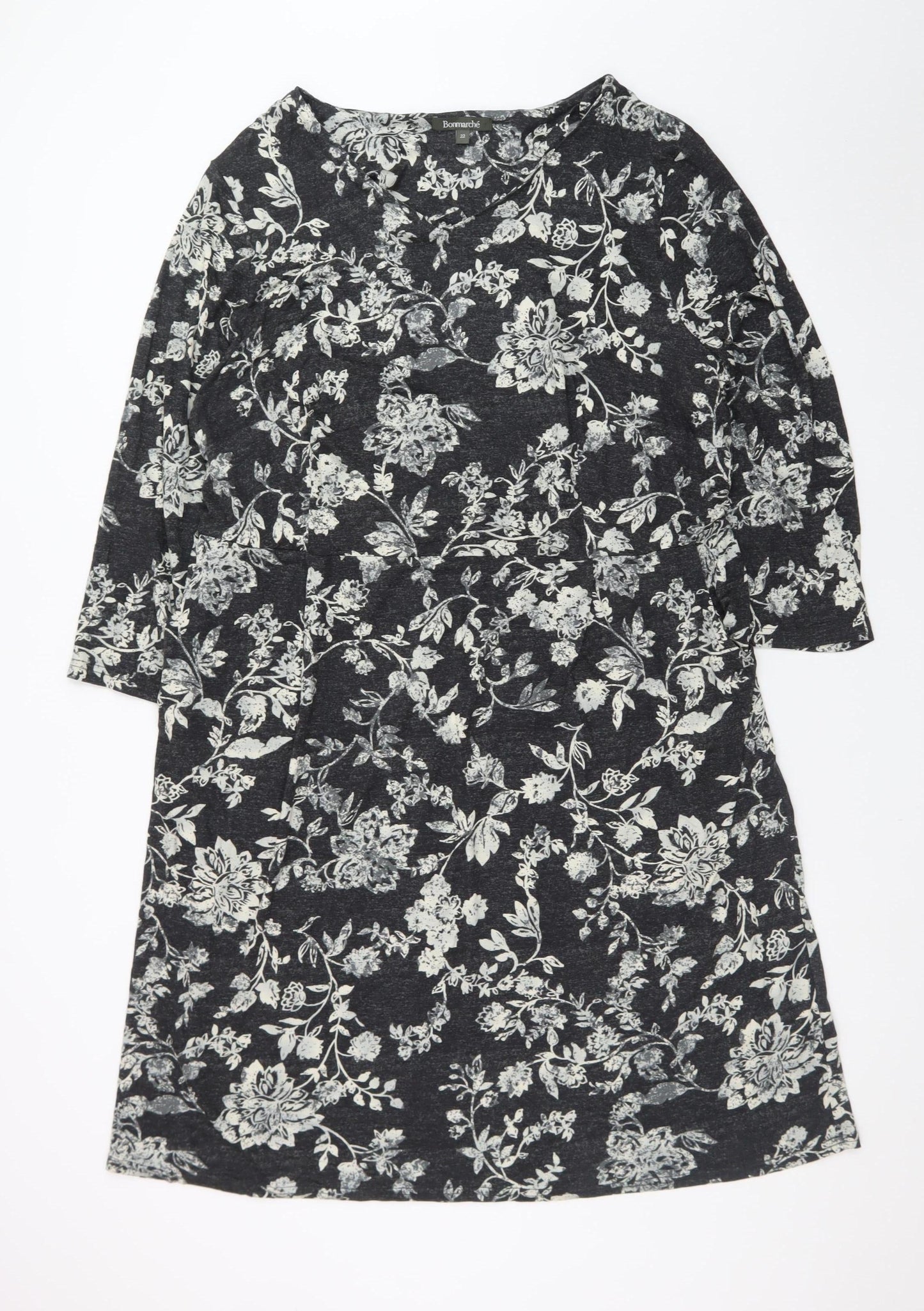 Bonmarché Women’s Black Floral Knee Length Shift Dress Size 22