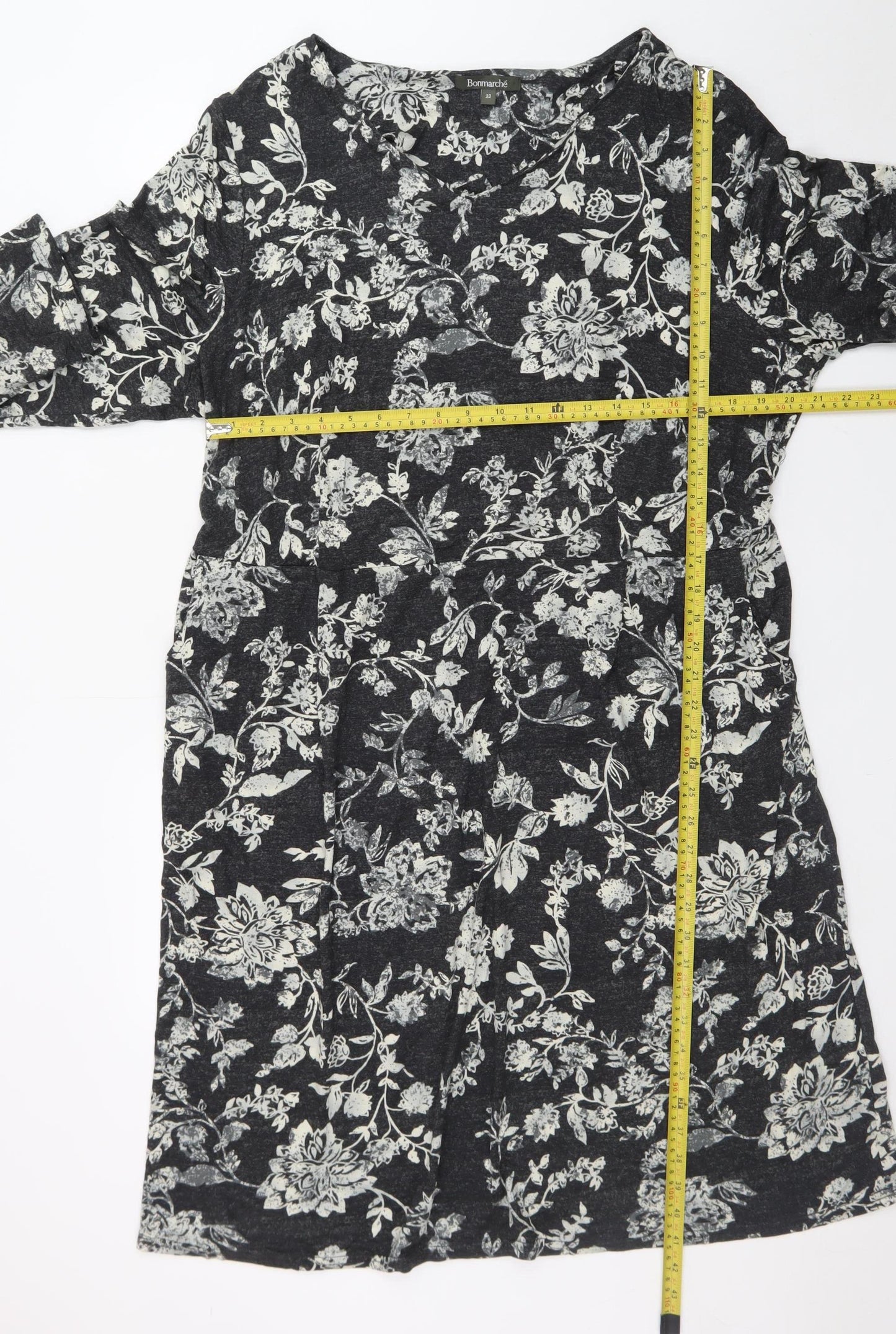 Bonmarché Women’s Black Floral Knee Length Shift Dress Size 22