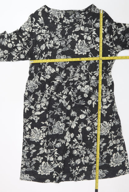 Bonmarché Women’s Black Floral Knee Length Shift Dress Size 22
